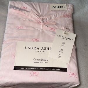 🎀🎀Laura Ashley coquette Curtsey Bow Pink Bows Sheet Set - Queen 🎀🎀